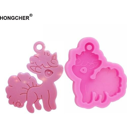 Shiny Fox Pet Pendant Mould Cute Animal Jewelry Necklace Pendant Epoxy Silicone Molds DIY Handmade Chocolate Cake Making Gadget
