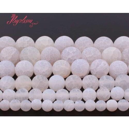 Natural White Agate Frost Matte Crecked Round Loose Stone Beads For DIY Necklace Bracelats Jewelry Making Strand 15" 6/8/10mm