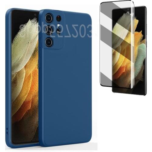 For Galaxy S21 Ultra Case Soft Liquid Silicone Phone Cover With Screen Protector For Galaxy S21 Plus