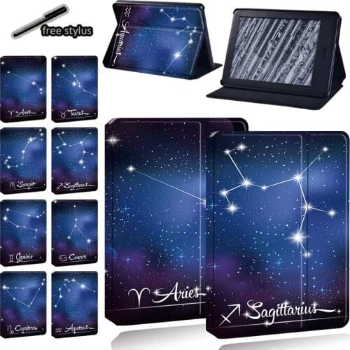 Tablet Case for Amazon Kindle 8th/10th Gen/Paperwhite 4/1/2/3 Constellation Print Pattern Series Protective Cover + Free Stylus