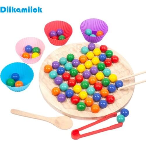 Kids Wooden Clip Bead Toy Disc Elimination Color Game Children Wood Montessori Teaching Aids Educational Toys Sensory Training