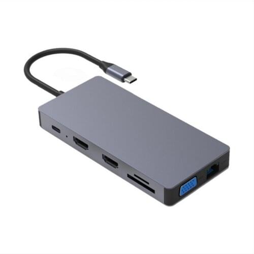 12 In 1 Type-C HUB USB-C Docking Station Dual HDMI VGA RJ45 Ethernet Port 4K HD Three Screen Simultaneous Display Laptop Adapter