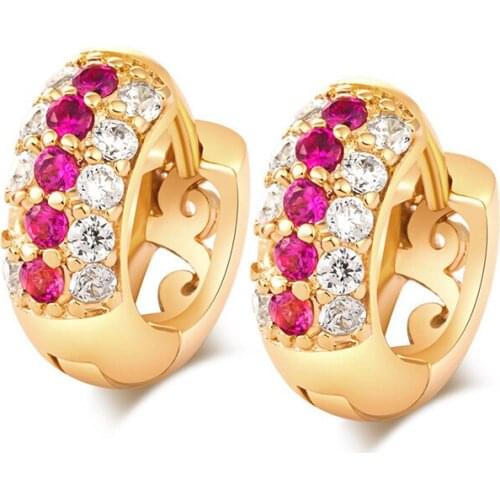 Elegant CZ Stone Hoop Earring for Women Yellow Gold Filled Huggies Earrings Lady Charm Jewelry