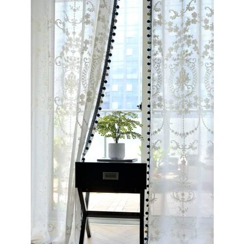 European StyleCurtains for Living Dining Room Bedroom Embroidery White Gauze High-grade Lace Embroidery Window Screen
