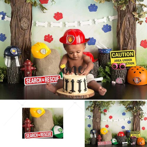 Superhero Forest Search Rescue Police Firemen Theme Boy Birthday Party Portrait Photo Backdrop Photography Background Studio