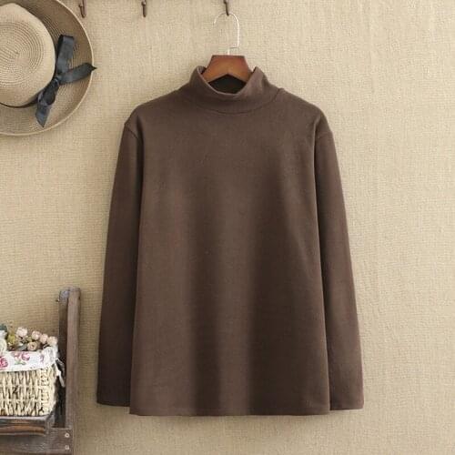 Plus Size T-Shirt For Women Stand-Up Collar Solid Color Cotton Woven Fabric Large Size Long Sleeve Casual Tops For Fatlady Wear