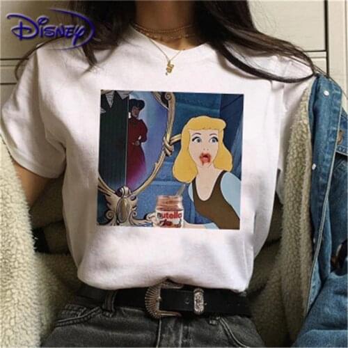 Disney new princess print T-shirt princess cartoon pure cotton white female models funny and cool regular round neck T-shirt