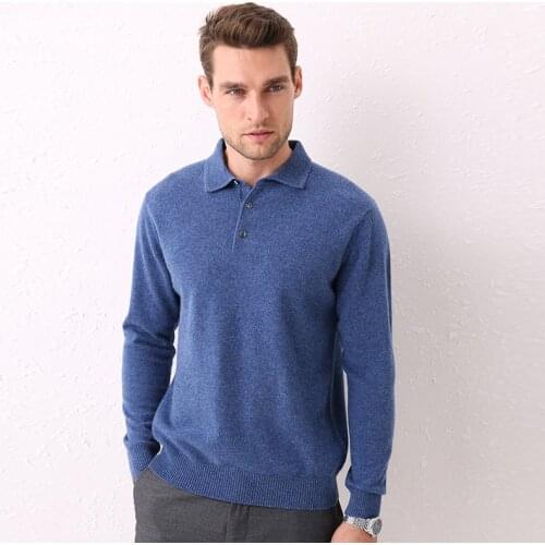 HLICYUM wool sweater mens lapel pullover sweater 100% wool sweater casual Turn-down Collar cashmere sweater large size