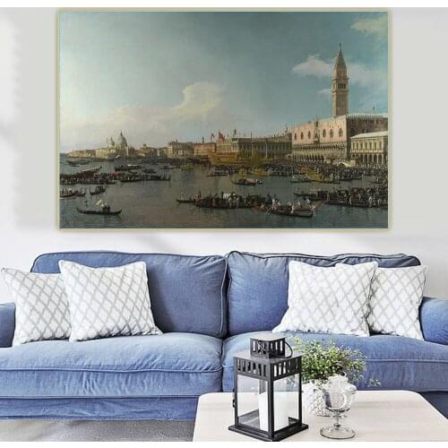 Holover Western Art Decor Canaletto"Venice-The Basin Of San Marco On Ascension Day"Canvas Oil Painting Poster Wall Aesthetic