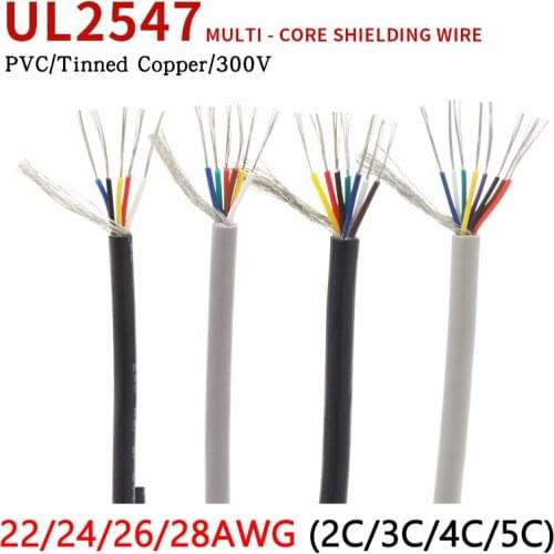 2/5/10M UL2547 Shielded Wire 22/24/26/28AWG 2 3 4 5 Cores PVC Insulated Tinned Copper Channel Amplifier Audio Signal Cable