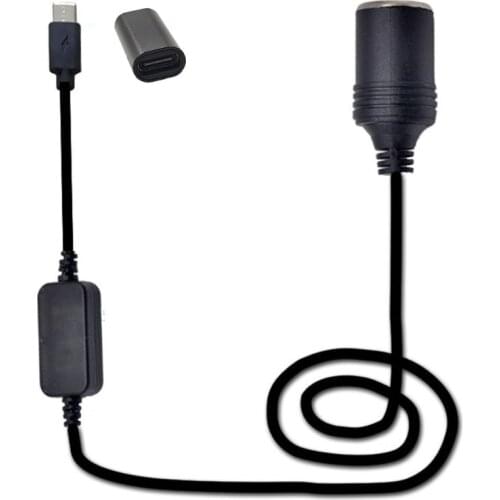 C63D USB C PD Female Type C Male to 12V Car Socket Power Supply Cable with Voltage Display for 12V Car LED Light DVR Fan GPS