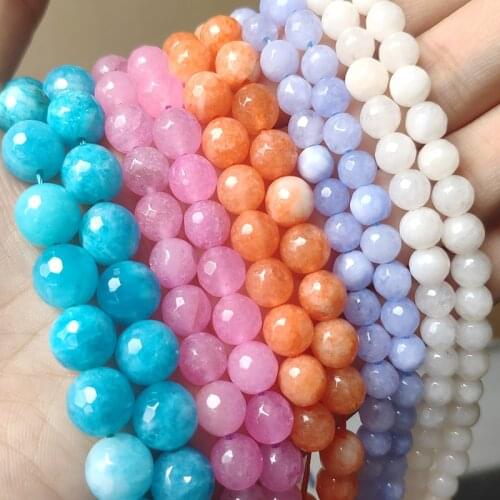 Natural Jades Stone Bead 4-12mm Faceted Purple Blue Chalcedony Round Loose Beads for Jewelry Making DIY Bracelet Accessories 15