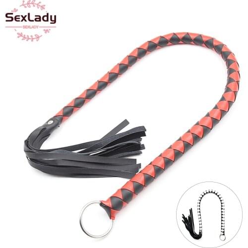 SexLady Sex Fetish Flogger Whip For Couple Women Flirting Spanking Tools Sex Accessories Black-Striped Leather Whip Sexy Shop