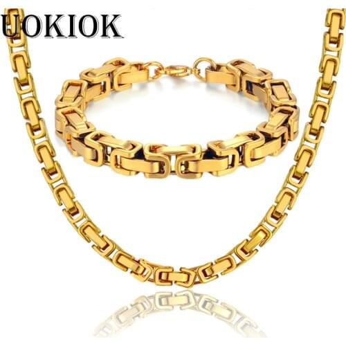 8MM Mens Boys Byzantine Link Bracelet & Chain Set Heavy Thick Stainless Steel Hip Hop Necklace Chain Jewelry Sets S827