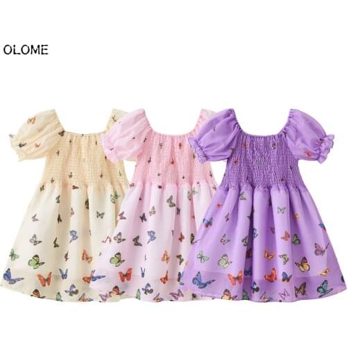 OLOME Summer Dream Fabulous Girls Dress Floral Sweet Baby Short Sleeve Girls Skirts Fashion Cute Comfortable Little Girl Dress