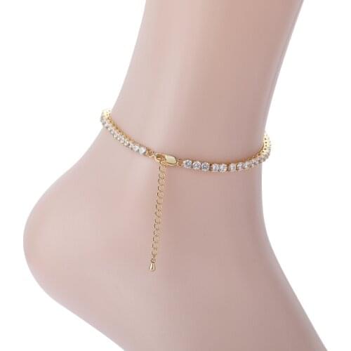 Hotsales Women Anklets On Foot Leg Chain 4mm Brass CZ Tennis Hip Hop Female Jewelry A003