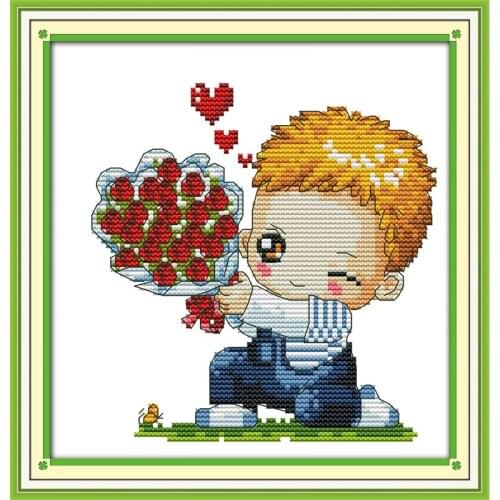 The Boy Brings Flower For Courtship Chinese Cross Stitch Kits Ecological Cotton 14CT 11CT DIY Gift Wedding Decoration For Home
