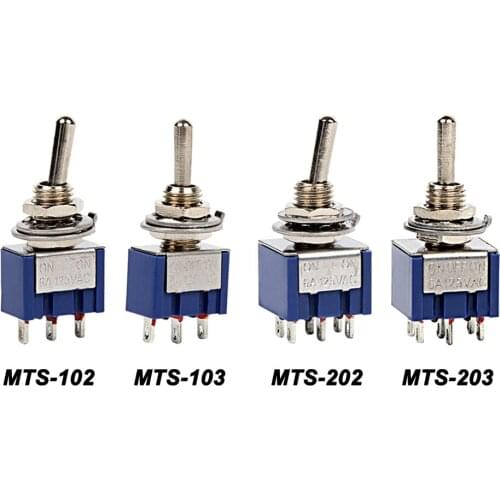 Miniature Toggle Switch Single Pole Double Throw ON-OFF-ON /ON-ON 120VAC 6A 1/4 Inch Mounting MTS-102 103 202 203