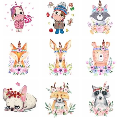 Cartoon Cute Animal Patches For Childs Clothing Stickers Iron On Patches For Clothes Cat Fox Unicorn Applique Thermo-stickers