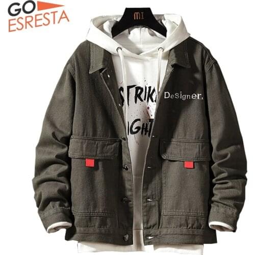 Army Green Motorcycle Cotton Mens Denim Jacket Retro Harajuku Fashion Denim Jackets For Men Casual Streetwear Male Jean Coat