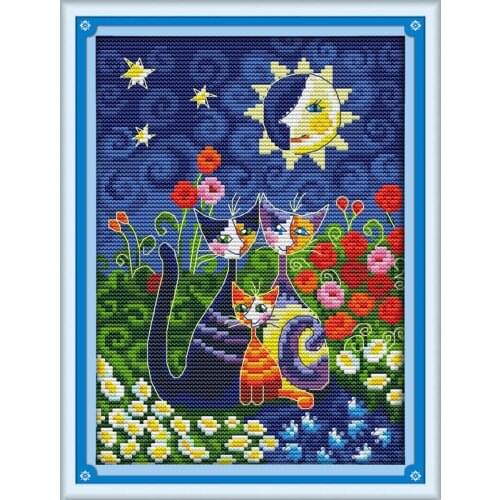 Joy Sunday Cross Stitch Cats under the sun (1) Handmade Needlework 14CT 11CT Counted and Printed Embroidery Set For Home Decor