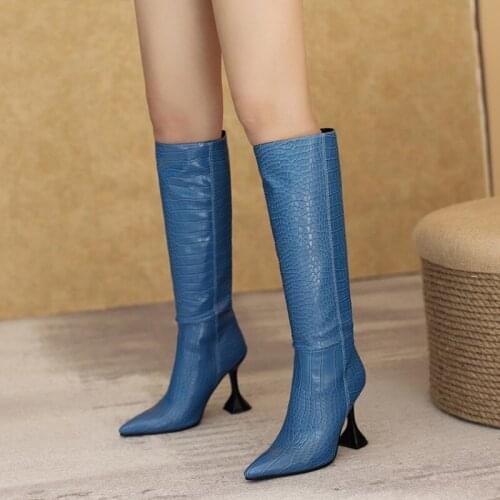 2021 new European and American high heel pointed crocodile grain knee-length fashion boots-8532-12