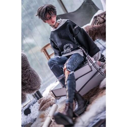 BJD Doll Clothes Fit for 1/3 1/4 Uncle Size Fashionable New Cool Hooded Alphabet Hoodie Fake Two T-Shirts Street-Style Top