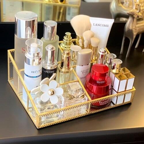 Multi-grid Transparent Glass Makeup Organizer Storage Box Lipstick Nail Polish Perfume Cosmetic Organizer Cotton Swab Box Holder