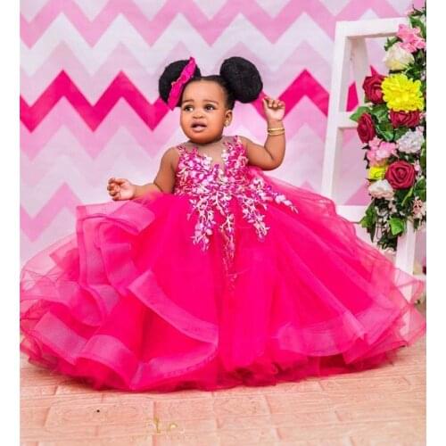 Toddler Flower Girl Dresses Little Girl First Birthday Dresses Applique Lace Communion Pageant Gowns 9M-14Y
