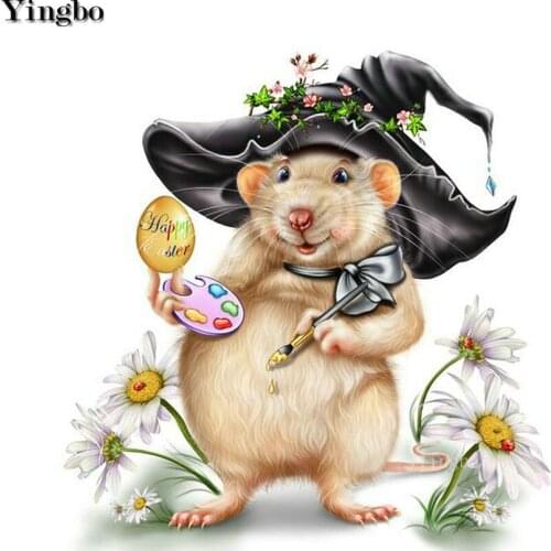 Witch hat mouse needlework Diamond painting square cross stitch diamond embroidery 3d picture of rhinestones Mosaic decor art
