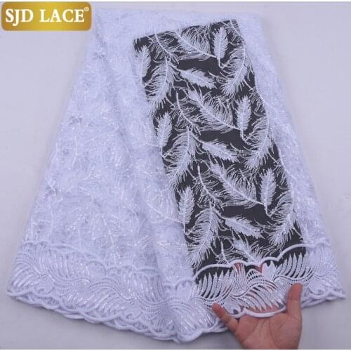 SJD LACE 2021 Fashion Milk Silk Sequins Design African Lace Fabric Embroidery French Lace Fabric For Wedding Party MaterialA2162