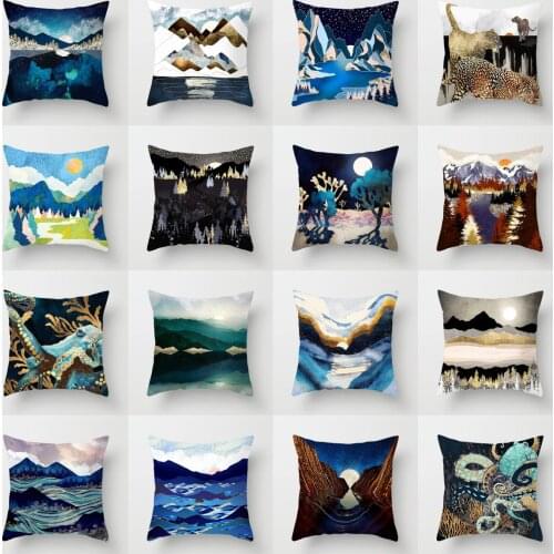 New 45X45CM Gold Mountains Ocean Cushion Case Hand Painting Modern Art Decorative Pillows Livingroom Sofa Couch Throw Pillows