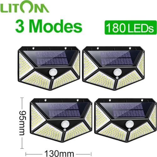 1/2/4 PCS 180 LEDs Solar Lights Solar Lamp 3 Light Modes With Motion Sensor Solar LED Light Waterproof Sunlight Powered Lights