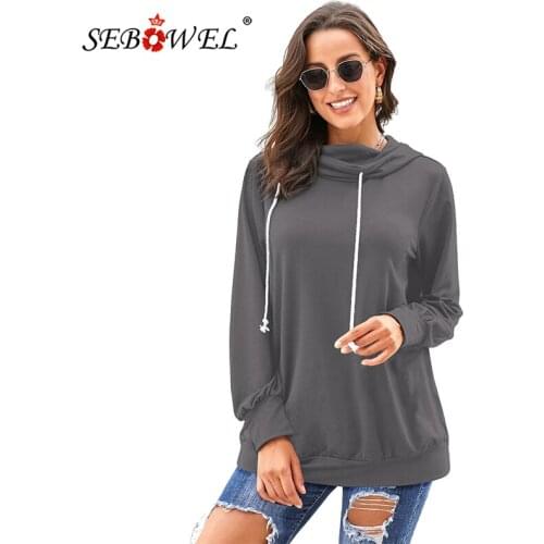 SEBOWEL Autumn Winter Women Casual Oversized Long Sleeve Hoodie and Sweatshirts Woman Black Gray Cowl Neck Plus Size Pullovers