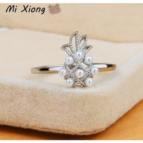 Mi Xiong Real 925 Sterling Silver Natural Pearl Fruit Pineapple Shape Hollow Rings for Women Unique Creative Charm Brand Jewelry