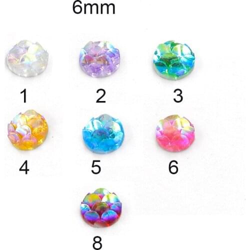 100pcs/lot ABS Mixed Colors Resin Fish Scale Cabochon 6mm Flatback Round Fish Nautical Ocean DIY Mermaid Costume Accessory