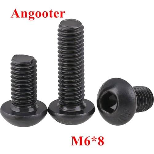 100pcs M6*8 Hexagon Socket Button Head Cap Screw Black Steel 10.9 Grade ISO7380 Round Head Screws M6*8mm Bolts