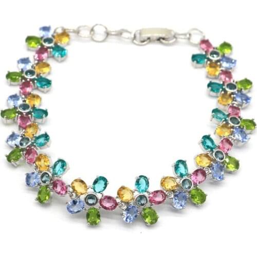 16x8mm Gorgeous Created Smoky Topaz Green Peridot Gift For Sister Silver Bracelet 8.0-9.0inch