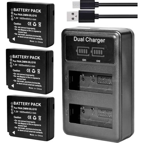 3x Battery + USB Dual Charger For Panasonic DMW-BLG10E BLE9E Lumix DC-TZ90 DMC-GX7 GX85