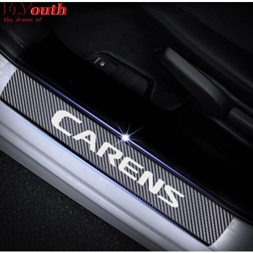 4D Carbon Fiber Vinyl Stickers For Kia Carens Car Door Sill Guard Car Decoration Sticker Door Threshold Plate Car Styling 4pcs