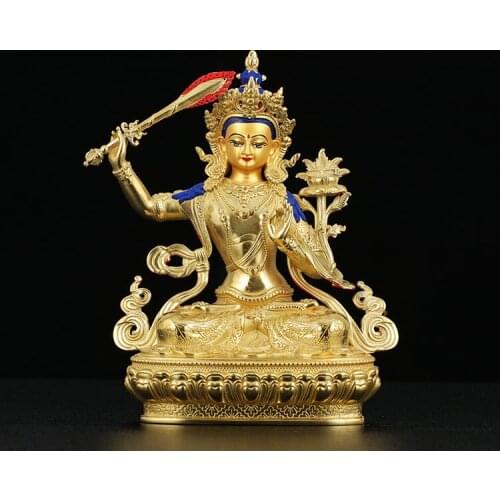 5A TOP GOOD # Tibetan Buddhism Talisman efficacious Protection Gold-plated Bodhisattva Manjusri Guru Buddha brass statue
