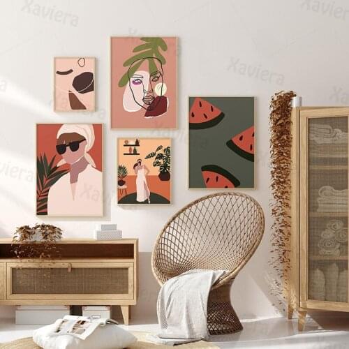 Abstract Mural Picture Plant Woman Watermelon Retro Posters and Prints Interior Design Mural Frameless Home Decor Living Room