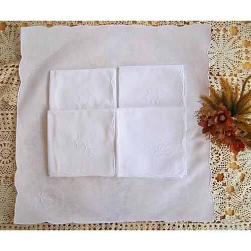 White Handmade Handkerchief 100% Cotton Floral Border Vintage Thick Ladies Embroidered Flower Napkin Wedding Gift