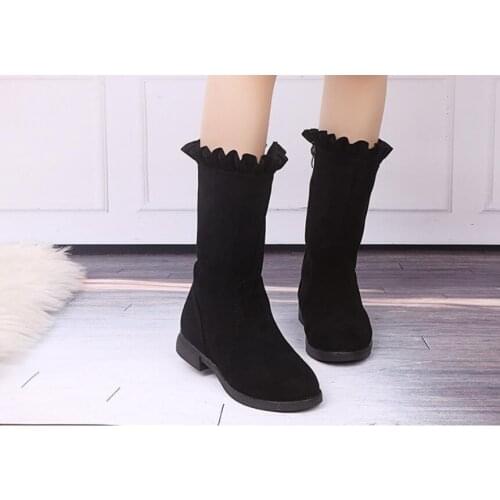 Fashion Arrival Girls Nubuck Leather Boots Mid-calf Princess Vintage Boots for Children Soft Footwear Slip-resistant Botas Size