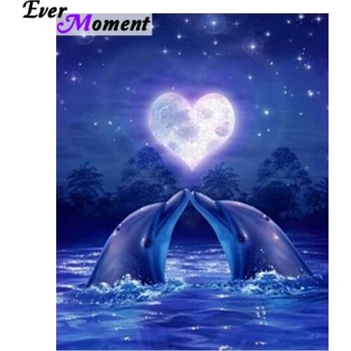 Ever Moment Diamond Painting Romantic Dolphin Love Heart Moon Sea DIY 3D 5D Embroidery Diamond Mosaic Full Complete Kit ASF871