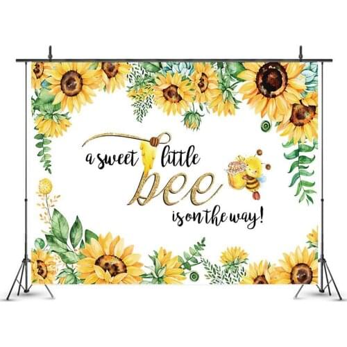 Our Little Honey Is Turning One Birthday Photography Backdrop Bee Theme Custom Birthday Background Green Grass Flowers Photocall