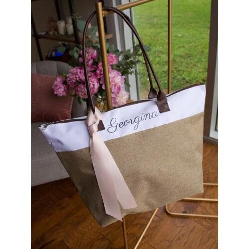 Personalized Bridesmaid Gift Bags. Custom Name Bag. Zipper Tote. CmlRT