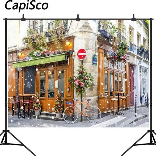 Capisco background for photo studio Christmas street corner winter snow Cafe decoration photography backdrop photobooth prop