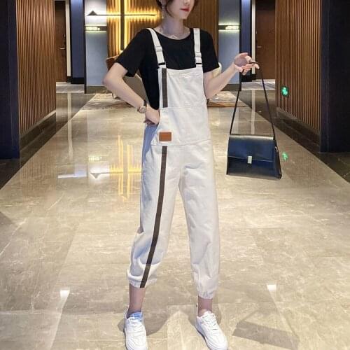 Overalls 2021 Summer New Patch Loose Overalls Womens Age Slimming Nine-point Pants Woman Jeans Baggy Jeans
