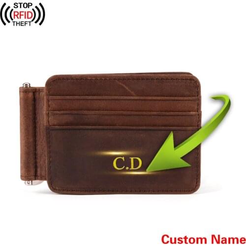 Customized Name Genuine Leather Card Holder Men Rfid Bank Credit Id Fold Wallet Money Bag For Customized Husband Boyfriend